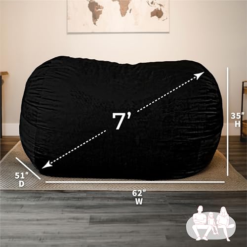 Image of Big Joe Fuf 7Ft Giant Foam Bean Bag Chair, Oversized Couch with Removable Cover for Kids, Teens, Adults, Jet Black Plush, Soft Polyester, 7 Foot