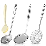 4 Pieces Fat Spider Strainer Skimmer Spoon Stainless Steel Wire Colander Slotted Spoon Fine Mesh...