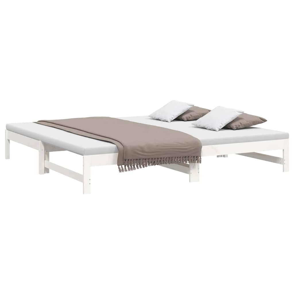 Letto da giorno estensibile bianco, in legno di pino massiccio, 2 x 100 x 200 cm, con rete a doghe, letto matrimoniale, letto per gli ospiti, divano letto, cameretta dei bambini, salvaspazio