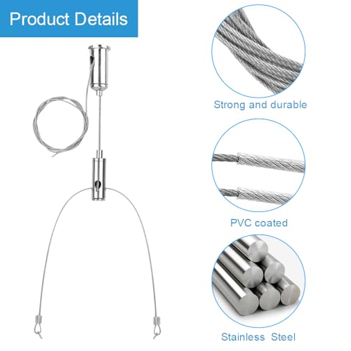 BUZIFU 4 Pieces Suspension Cables Kit Rope Suspension Y Hanging Stainless Steel Lighting Suspension Kit Heavy Duty Ceiling Light Hanging Wire Rope Cable for LED Panels Lamp Aquarium Light (1m*1.5mm) - Image 3