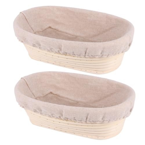 BESTYASH 2Sets Rattan Proofing Basket for Sourdough Bread Baking Oval Shape with Removable Fabric Liner Natural Rattan Banneton Basket for Home Bakers