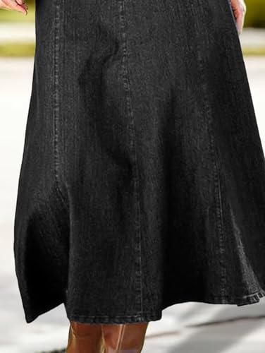 Flamingals A-Line High Rise Vintage Wash Stitch Detail Long Denim Skirt Without Belt2