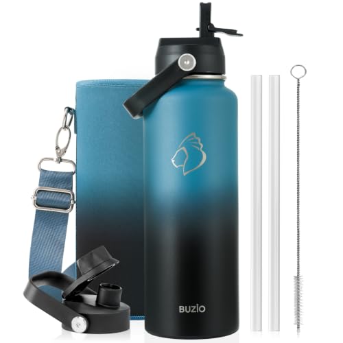 Image of BUZIO Triple Wall Vacuum Water Bottle with Dust-Proof Straw & Spout Lids