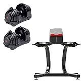 Bowflex SelectTech 1090 Adjustable Dumbbell Weights (Pair) + Stand w/Media Rack