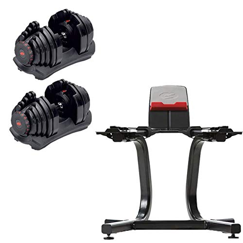 Bowflex SelectTech 1090 Adjustable Dumbbell Weights (Pair) + Stand w/Media Rack