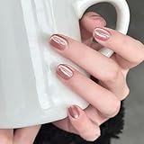 BHIDENAW ネイルチップ ショート 24枚入 人気 和風 かわいい シンプル おしゃれ 成人式 結婚式 パーティー 日常生活に使用できます 花嫁ネイル 光沢 つけ爪 両面テープ ウッドスティック (一目惚れ T13, M)