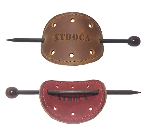 Hair Clips Leather With Wooden Stick,Leather Hair Barrette,Oval Shape Ponytail Holders,Handmade,Two-Sided Designs(Two Color) #TOP23