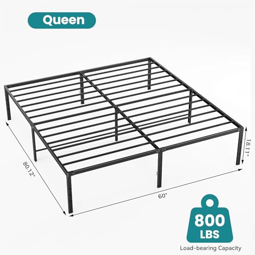 Image of Sweetcrispy Queen Size 18 Inch Platform Bed Frame, Heavy Duty Metal Foundation Frame, Noise-Free Sturdy Steel Slats, Underbed Storage, No Box Spring Needed, Quick Setup