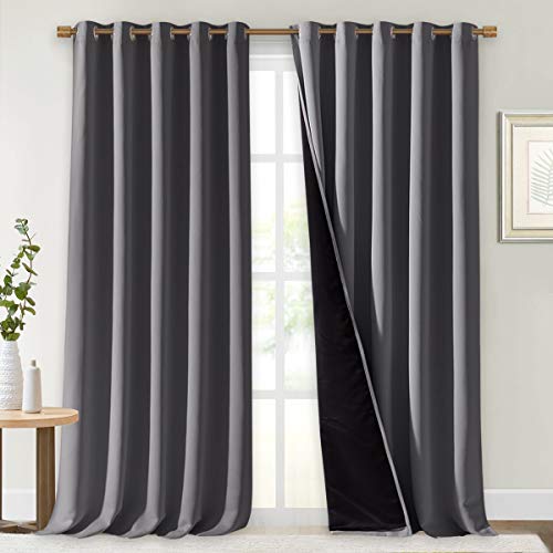 Image of NICETOWN 100% Blackout Blinds, Laundry Room Decor Window Treatment Curtains for Large Patio Sliding Door, Thermal Insulated Grey Curtains for Bedroom, Set of 2, 70 inches x 108 inches