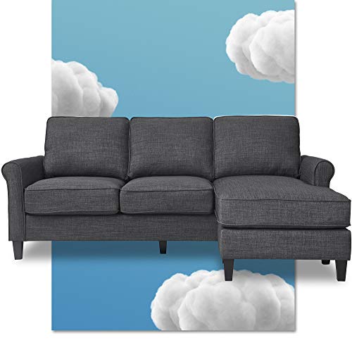 Serta Harmon Reversible Sectional Sofa, Modern L-Shaped Couch For Small Spaces, Soft Fabric Upholstery, Rolled Arm, Dark Gray #TOP9
