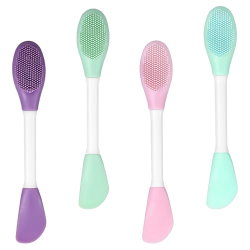 Oruola 4pcs Mask Applicator,Mud Mask Applicator Silicone Dual-Head Manual Cleansing, 2 in 1 Reusable Face Masks Tool for Applying Skin Cream, Lotion, Makeup Foundation,4 Colors