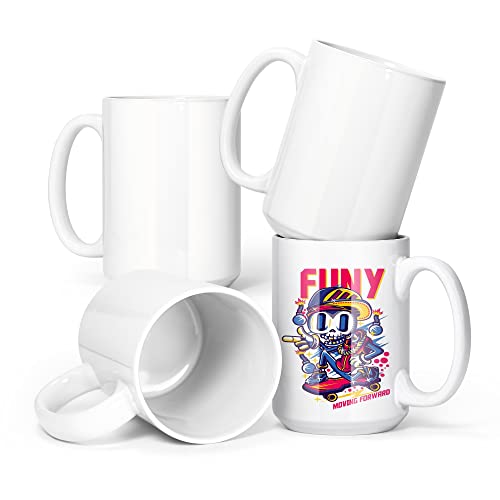 Agh Sublimation Mugs Ceramic White Coffee Mugs Set Of 4-15Oz Blank With Handle For Hot Or Cold Drinks Like Cocoa, Milk, Tea Or Water - Smooth Ceramic With Classic Design #TOP25