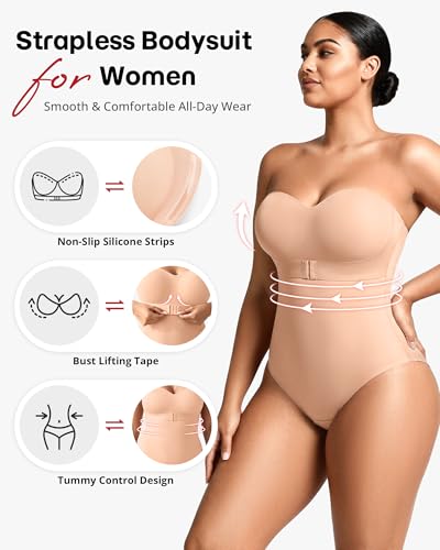 Image of Shapewear Bodysuit Tummy Control Strapless Bra Shapewear for Women Strapless Faja Body Shaper Thong Light Shapewear