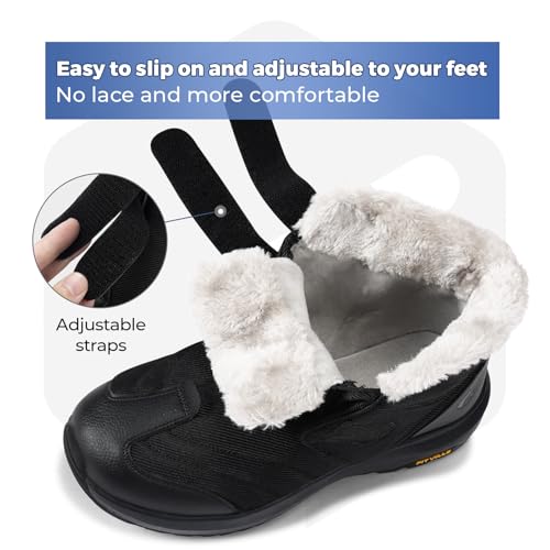 FitVille Mens Extra Wide Snow Winter Boots, Fur Lining Outdoor Boots Lightweight Waterproof Insulated Easy On&Off Black 12 UK X-Wide - Image 6