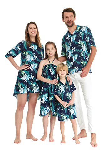 Matchable Family Hawaiian Luau Men Women Girl Boy Clothes in Orchid Breeze Navy