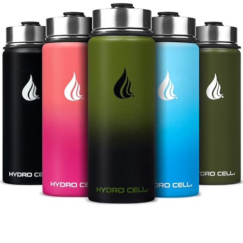 Image of HYDRO CELL Stainless Steel Insulated Water Bottle with Straw - For Cold & Hot Drinks - Metal Vacuum Flask with Screw Cap and Modern Leakproof Sport Thermos for Adults (Army /Black 18oz)