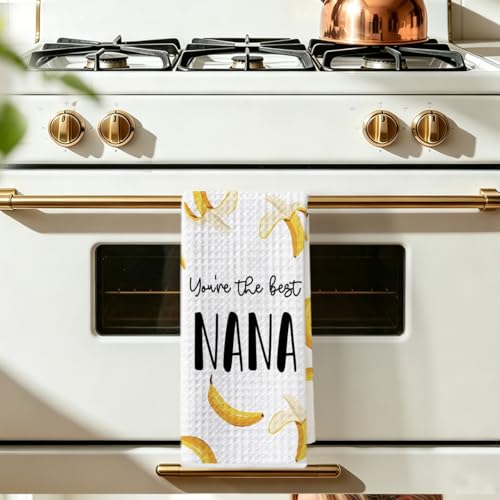 Image of Nana Gifts Banana Kitchen Towels 24x14 Inch, Nana Gift from Grandkids Reusable Dish Towels for Kitchen Bathroom Decor, Waffle Weave Absorbent Hand Cloth Tea Towel, Grandma Gifts for Mothers Day