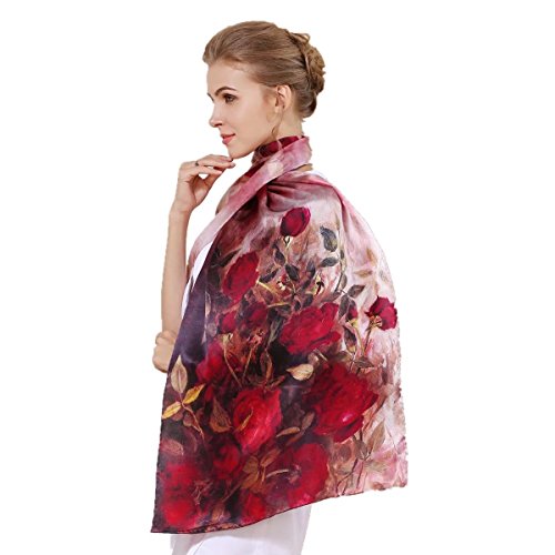 Women's 100% Charmeuse Mulberry Silk Long Scarf For Gift Hair Ladies Shawls Floral And Butterfly Scarves