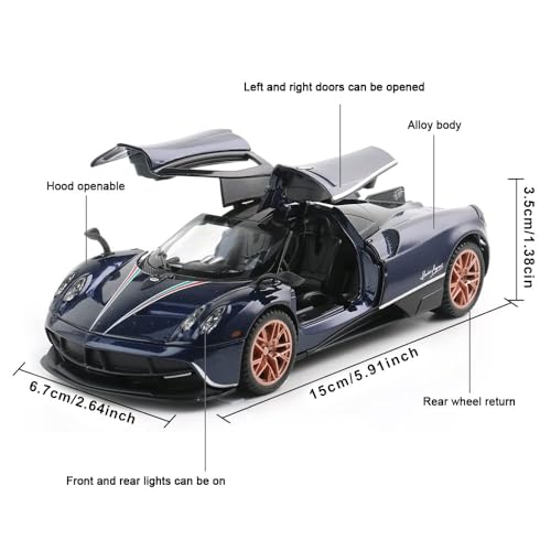 Image of 1 /32 Pagani Huarya Roadster Exclusive Alloy Metal Pull Back Die-Cast Toy Car with Openable Doors & Light Music Collectible Sound Light Toy for Kids Best Birthday Gift (Blue)