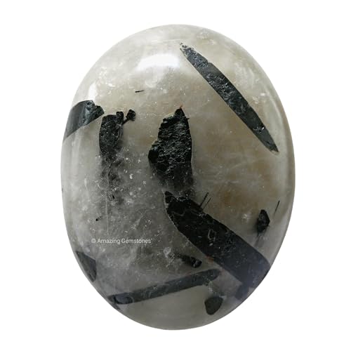 Quartz Rutile Noir Naturelle de Palme - Cristal de Roche en Pierre de Guérison Naturelle, Pierre Précieuse Artisanale pour Équilibre Énergétique et...
