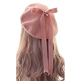 Lolita Sweet French Beret Cap Bow Painter Hat Kawaii Preppy Style Female Casual Artist Hat for Girls Women (A,One Size)