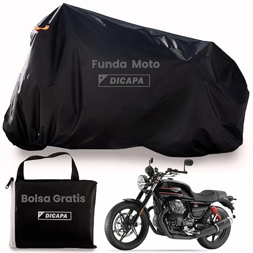 DICAPA Funda Moto Impermeable 220x95x110cm (M) Funda Moto Resistente al Agua, Viento, Nieve y Rayos UV. Funda para Motos con Sistema Antirrobo y Cierre Elástico (M)