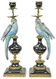 Couleur: bleu / noir / laiton Casa Padrino Ensemble de Porte-Bougies Art Nouveau perroquets Bleu/Noir/Laiton 16,1 x 12,8 x H. 48 cm - Porte-Bougies en Porcelaine - Accessoire hôtel & Restaurant