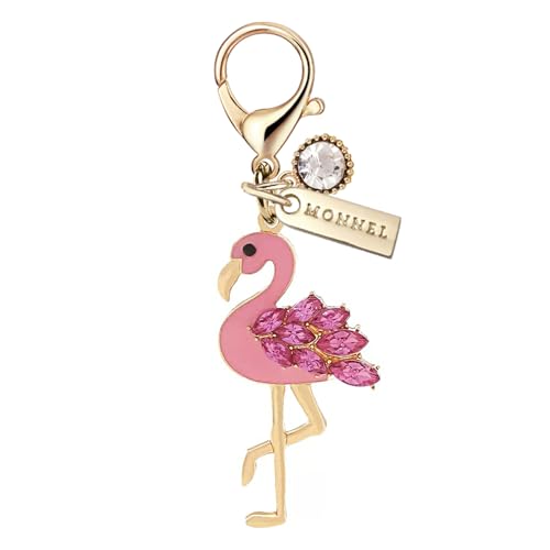 MC514 Little Crystal Flamingo Lobster Clasp Charm for Women with Velvet Bag (Pink,1 Piece)