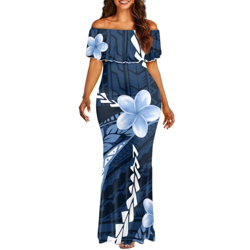 Image of Polynesian Dresses for Women Off Shoulder Maxi Dress Puletasi Samoan Dresses S-7XL