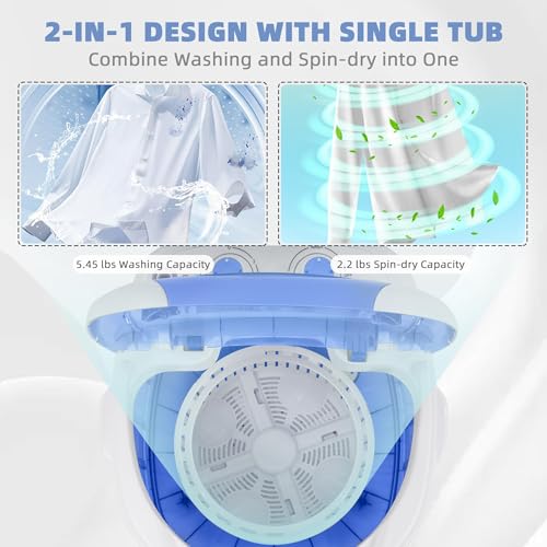 Image of Elevon Mini Spin Dryer Portable Washing Machine, Compact Laundry for Home, Apartment, RV, Blue