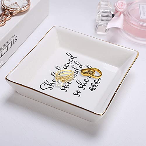 Image of Jewelry Tray Ceramic Trinket Dish Ring Funny Birthday Gifts for Women Unique New Job Spiritual Congratulations Gift Best Friend Mom Friendship Office Decor,She Believed She Could So She Did