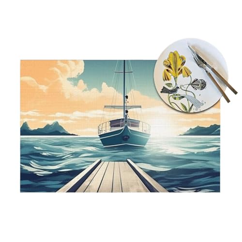 Sets de table paysage marin pour repas en bateau et dîners de vacances - 8