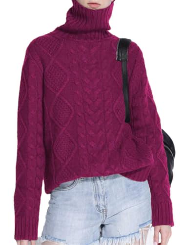 Image of Wool Sweaters Women's Turtleneck Pullover Female Loose Long Sleeve Tops Winter Thick Knitted Jumper