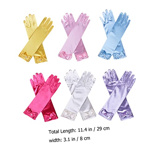 FRCOLOR 6pairs Bow Satin Gloves for Boys and Girls Elegant Dress Accessory for Weddings Parties and Lightweight and Comfortable Flower Girl Gloves4