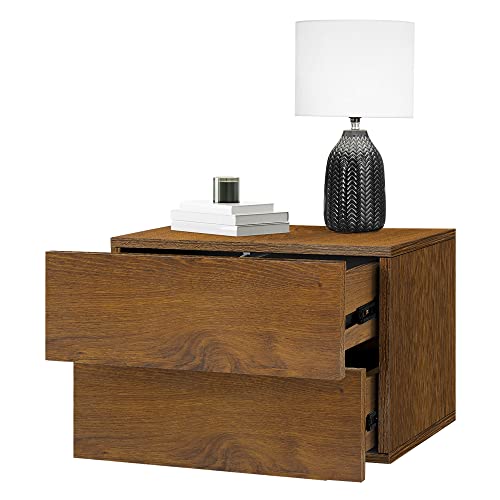 ML-Design Comodino con 2 Cassetti Sospeso a Parete Colore Legno di Noce 42x29x30 cm Legno Truciolato con Kit di Montaggio a Muro Risparmio di Spazio Versatile Appendibile per Camera da Letto Soggiorno