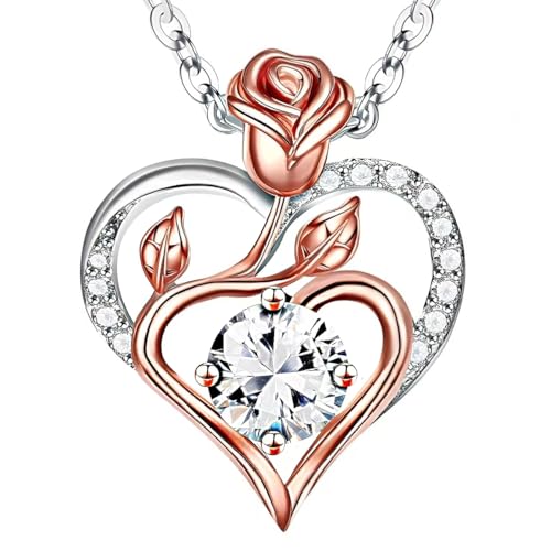 Sterling Silver Moissanite Heart Necklace with Rose Gold, Mother's Birthday Valentine's Day Gift, Girlfriend Daughter Anniversary Jewelry for Women gold jewelry for women