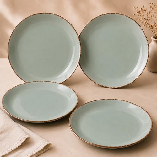 Image of The Earth Store Glossy Mint Marble 10 Inch Ceramic Plates Set of 4 Microwave & Dishwasher Safe Dinner Plates | Full Plates for Daily Use, Gifting