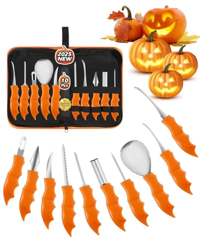 HOCOXW Halloween Kürbis Schnitzset 10 Stück, Professionelles Stabiles Edelstahl Kürbis Schnitzwerkzeug, Pumpkin Carving Tools Set für Halloween DIY Handwerk für Kinder und Erwachsene