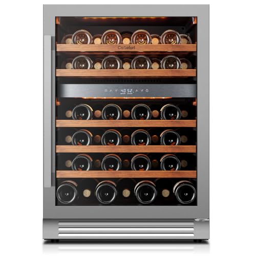 Image of Ca'Lefort 24 Inch Wine Fridge, 52-Bottle Built-In Dual Zone Wine Cooler | 40-65F Control, Adjustable Shelves, Glass Door & 3-Color LED, Automatic Defrost, Under Counter or Freestanding for Home Bar
