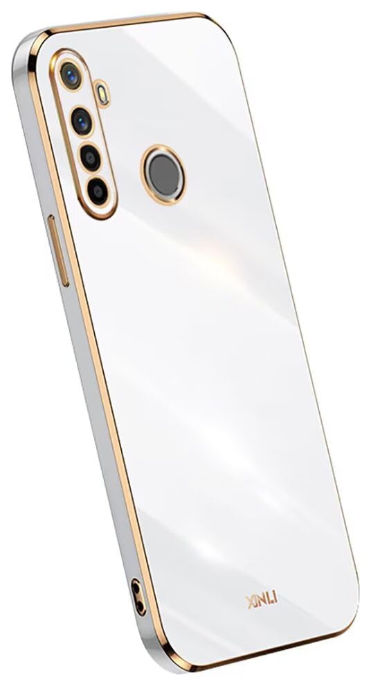 Topme Funda de Silicona para Realme 6i / Realme 5i / Realme 5s / Realme 5 (6.52' Inches), [ Carcasa Case de Teléfono Estilo Borde Dorado] - Blanco