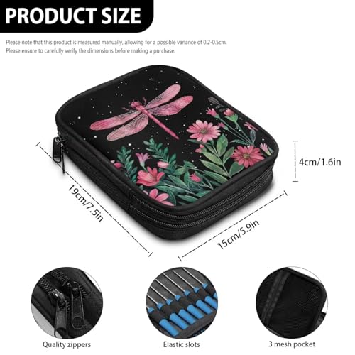 Image of Crochet Hook Case Elegant Dragonfly Crochet Hook Holder Portable Crochet Hook Storage Bag with Web Pockets Suitable for Crochet Needles /Knitting Accessories