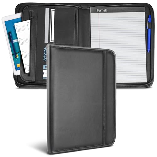 Samsill Professional Padfolio with Secure Zippered Closure, 10.1 Inch Tablet Sleeve, and 8.5 by 11 Inch Notepad, Black, Full Size (70820)