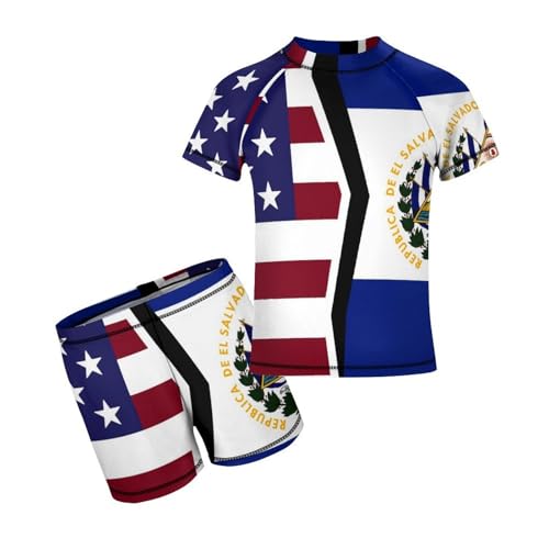 United States and El Salvador FlagChildren's Casual Swimsuit Set - Simple and Versatile7-9Y（120cm）
