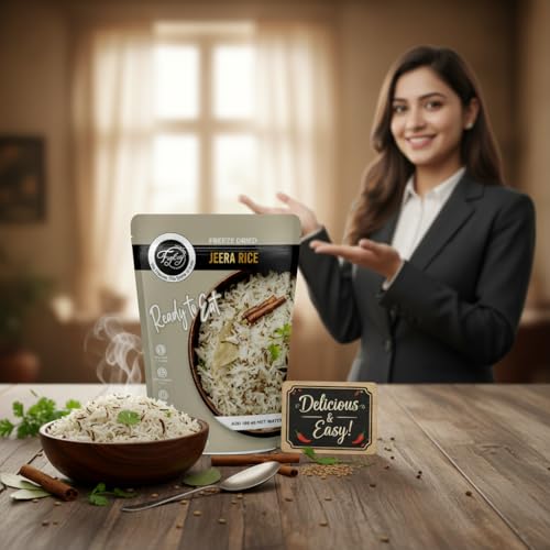 Image of FzyEzy Freeze-Dried Jeera Rice | Ready-to-Eat Instant Meal | Authentic Indian Cumin Rice | No Preservatives | Travel-Friendly Pack (75g)