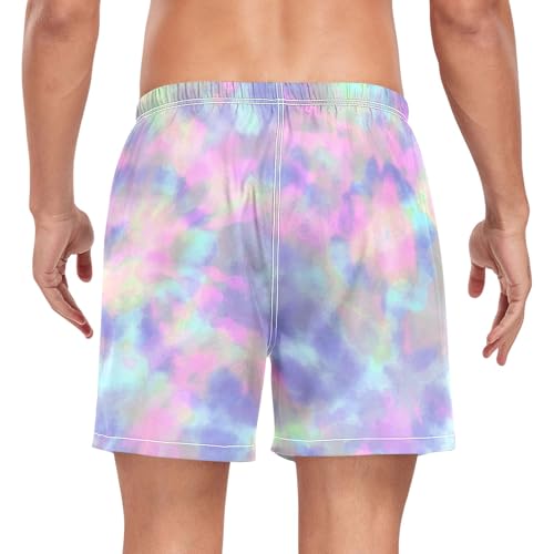 Bolaz Mens Swim Trunks Quick Dry Swim Shorts with Pockets Liner Tie Dye Pastel Rainbow2