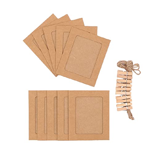 Muellery Kraft Paper Hanging Photo Frames Clips Rope Set 10p 3X4 Brown DIY Home Decor TPTC92700