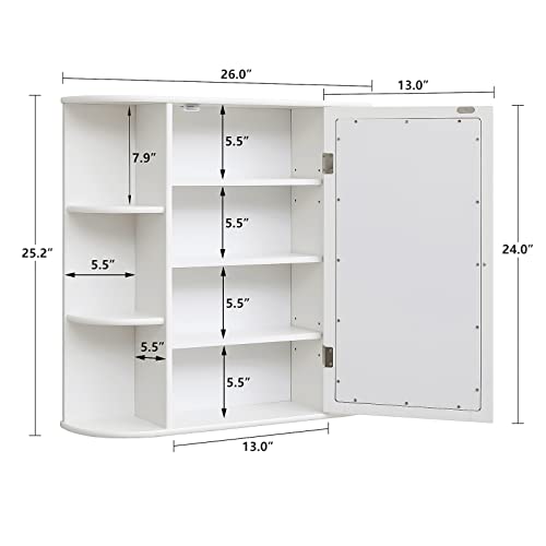 Iwell Bathroom Medicine Cabinet With Mirror, Bathroom Wall Cabinet With 2 Adjustable Shelves & 6 Open Shelves, Bathroom Cabinet Wall Mounted, Over The Toilet Space Saver Storage Cabinet, White #TOP2