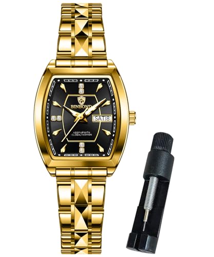 Image of BINBOND Square Watches for Women Analog Quartz Day Date Ladies Wrist Watch Diamond Stylish Stainless Steel Dress Womens Watch Elegant Luminous Waterproof