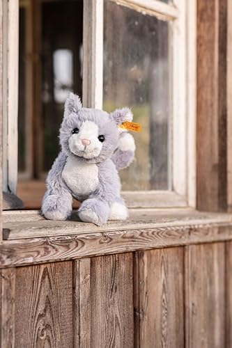 Steiff Cassie Katze eisblau-Weiss 26 cm, Soft Cuddly Friends, Kuscheltier-Katze, Stofftier aus kuschelweichem Plüsch, zum Kuscheln und Spielen, Hellblau