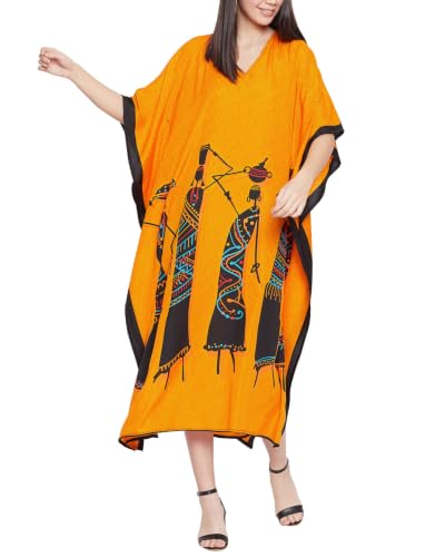 Image of Oussum Plus Size Kaftan Dresses for Women, Polyester Summer Caftan Cover Up Maxi Beach Dress, 1X-3X
